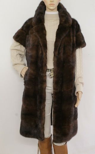 Real Mink Fur Horizontal Chestnut Brown Gilet Jacket Coat 10 - 12 - 14/ L Visone