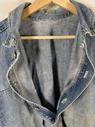 US Army Vintage 1940 ' s Denim Jean Chore Jacket Pullover Rare Distressed Stained 2