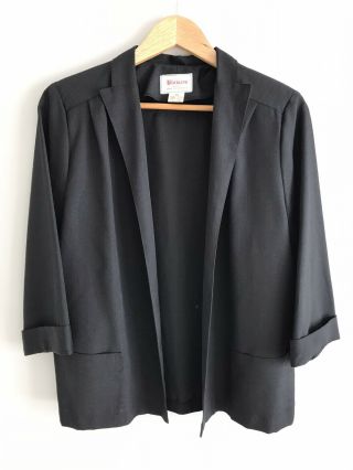 Blicways Vintage Blazer 14 Black Linen Look Jacket 3/4 Sleeves 80s Shoulder Pads