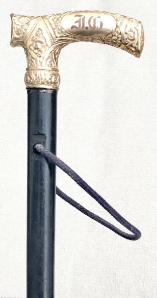 Vintage Antique 1880’ Engraved Gold Filled Derby Handle Walking Stick Cane Old