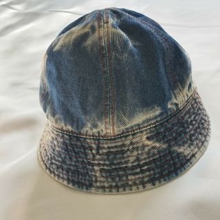 Vtg 90s Acid Wash Denim Bucket Hat S - M Blue & White,  Red Stitching Cotton Unisex