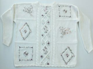 Cottagecore Cotton Jumper Size 12 Floral Stitch Cable Knit Vintage Target Boxy