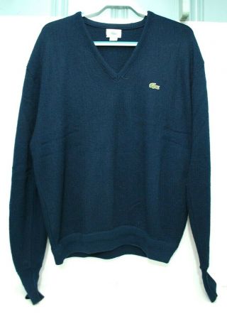 Vtg Izod Lacoste Mens Sweater V Neck Navy Blue Size Xl 100 Acrylic