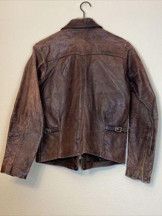 East West leather jacket S vintage barnstormer 70 ' s hippie brown moto 4