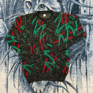 Vtg Abstract Sweater Xmas Holiday Mens Medium 80s 90s Italy Acrylic Viscose Crew