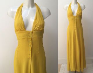 Vintage Ossie Clark 1970s Yellow Halter Maxi Dress Size Xs S 60s Boho Glam