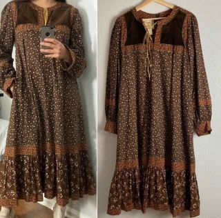 Rare Vintage Brown Gunne Sax By Jessica Dress Size 11 Velvet 70’s Hippie Prairie