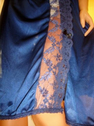 Vintage St Michael M&s Silky Navy Nylon & Lace Vented Half Slip Petticoat L