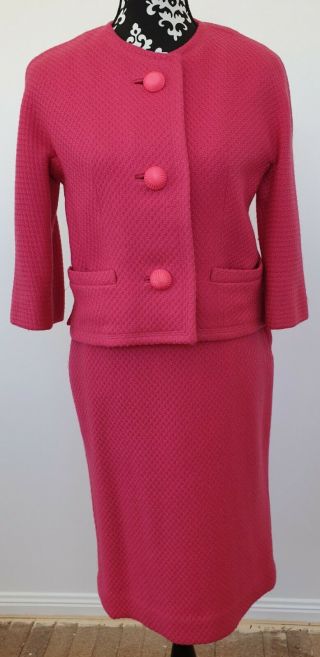 Vintage Hot Pink Wool Ladies Pencil Skirt Suit 60s Xs Mrs Maisel Fairbrooke