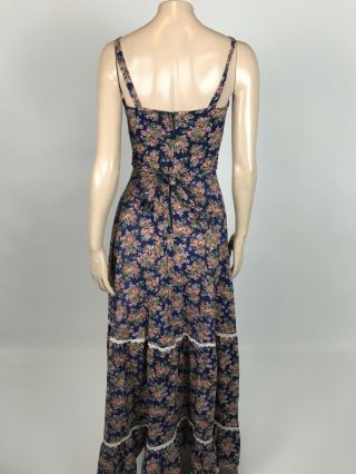VINTAGE 70 ' s GUNNE SAX WOMEN ' S Dress 7 Blue Cotton Floral Maxi Festival Oo16 4