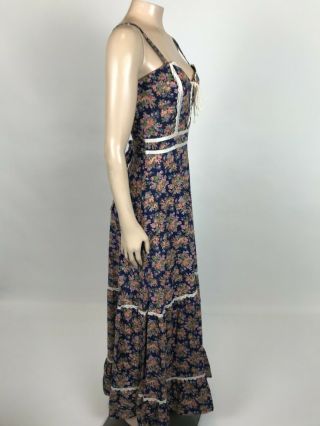 VINTAGE 70 ' s GUNNE SAX WOMEN ' S Dress 7 Blue Cotton Floral Maxi Festival Oo16 5