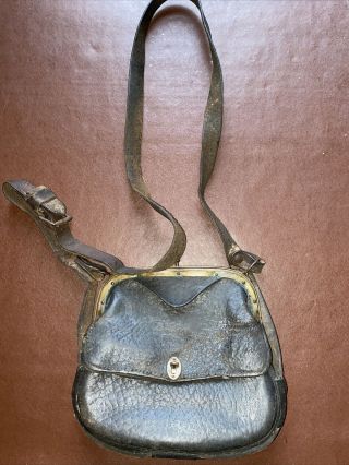 Vintage Antique Leather Saddle Bag Long Handle Shoulder Bag Rare Theatre Prop