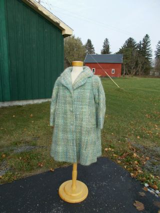 S33 Petite Lilli Ann Blue Tweed 50s/60s Woolen Coat W Satin Lining/l/excellent