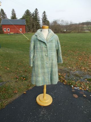 S33 Petite Lilli Ann Blue Tweed 50s/60s Woolen Coat w Satin Lining/L/Excellent 2