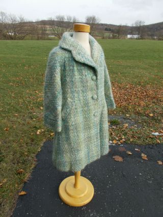 S33 Petite Lilli Ann Blue Tweed 50s/60s Woolen Coat w Satin Lining/L/Excellent 3