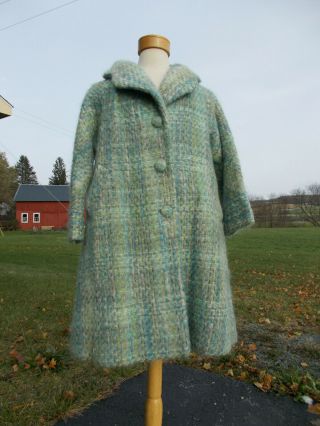 S33 Petite Lilli Ann Blue Tweed 50s/60s Woolen Coat w Satin Lining/L/Excellent 4