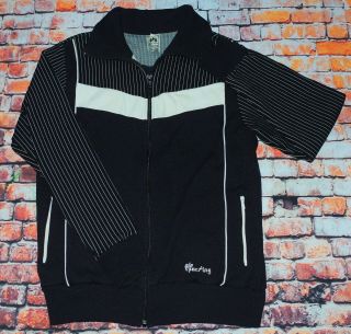 Vintage 70s Black Striped Track Jacket Tracksuit Top Casuals Mod Size Small