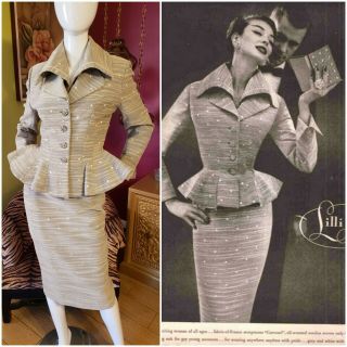 Rare Vintage 1950s Lilli Ann Carousel Polka Dot Peplum Suit Sm