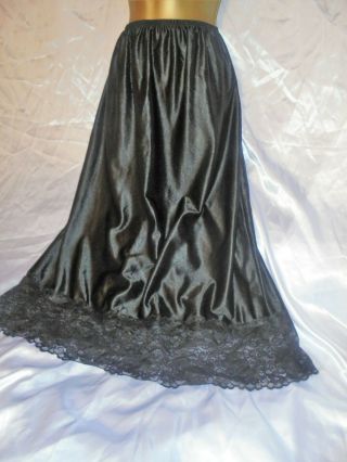 Stunning Vtg Half Silkyslip Black Nylon Cd/tv Size 32 To 52 Length 34 Long Tall