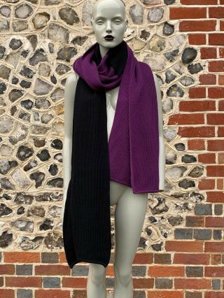 Yves Saint Laurent Vintage Wool Scarf,  Black & Purple,  1990s.  2 Meters Long