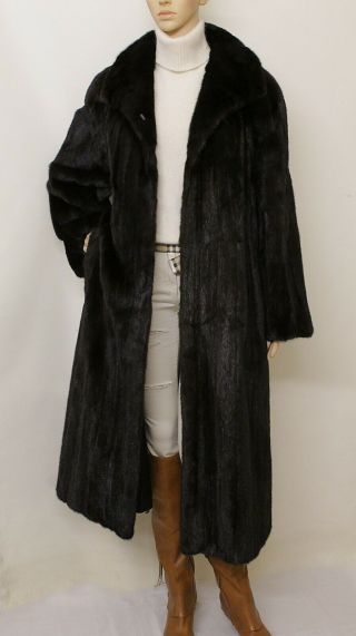 Real Mink Fur Blackglama Darkest Brown Black Long Swing Coat 10 - 12 - 14 Uk/ L