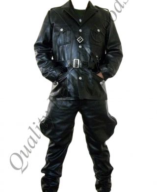 100 Leather Ww2 German Tunic & Breeches Trousers Military Uniform Coat