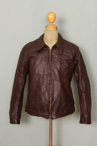 Vtg 40s Ralphs Pugh Steerhide Leather Half Belt Motorcycle Jacket Medium