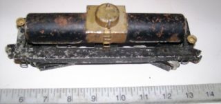 Vintage HEAVY Tin Plate ALL METAL Tank Car O Scale w/ Knuckle Couplers Lionel? 2