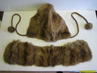 Vintage Real Fur Hat And Collar Women Ladies 1940s 50s 60s Clothes Accessories