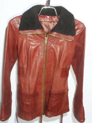 Vintage 1960s - 70s East West Musical Instruments Leather Jacket Mouton Collar - Xs