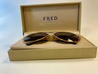 Vintage Fred America Cup Paris Sunglasses 62 - 14 France Made Gold / Silver 140