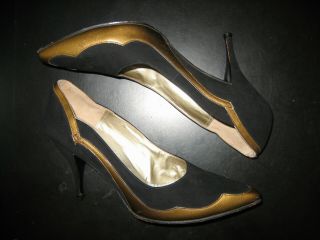 vtg 1950s 60s CHRISTIAN DIOR & ROGER VIVIER Black Sude Patent Couture Heels sz 6 2