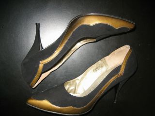 vtg 1950s 60s CHRISTIAN DIOR & ROGER VIVIER Black Sude Patent Couture Heels sz 6 3