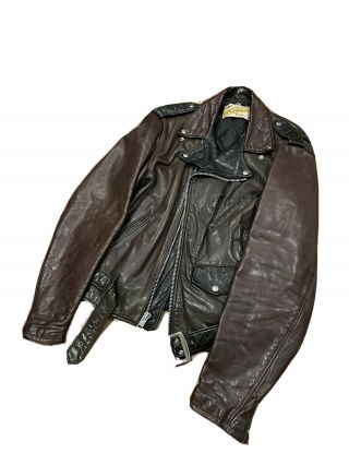 Vintage 80s Schott Perfecto 2 Tone Black / Brown Leather Motorcycle Jacket Sz 42