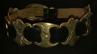 Stunning Vintage Heavy Brass Floral Hand Etched Belt And Buckle 1 Lb 5.  8 Ounces