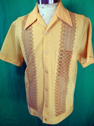 Vintage 60s 70s Gold Mustard Crimplene Waltons Rockabilly Wiseguy Jack Shirt L