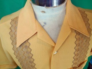Vintage 60s 70s Gold Mustard Crimplene Waltons Rockabilly Wiseguy Jack Shirt L 2