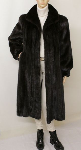 Real Mink Fur Blackglama Darkest Brown Black Swing Coat 8 - 10 - 12 Uk/ M Visone