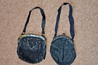 2 Antique Victorian Evening Bags Black Silk And Beadwork