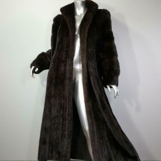 Evans Black Diamond Sz L Vintage Mink Fur Brown Black Full Length Coat