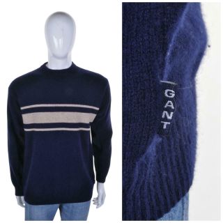 Gant Vintage Lambswool Jumper Xl Dark Blue Wool Sweater Pullover