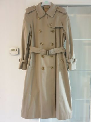 100 Auth Womens Vintage Burberry Beige Trench Nova Gabardine Mac Coat Uk8 Long