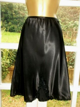 Vintage 1980s St Michael Slinky Black Liquid Satin Half Slip Petticoat Uk16 - 18