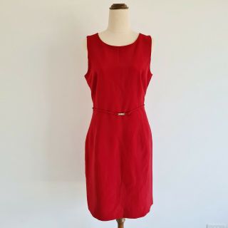 Vintage Katies 90s Size 12 Red Sleeveless Pencil Dress Belted Office Corporate