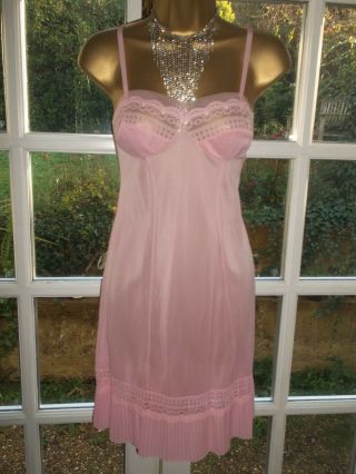 Vintage 1950s/60s Slippery Pink Nylon Stunning Lacy Full Slip Petticoat 36 "