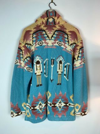 Vtg Polo Country Hand Knit 100 Cotton Indian Western Toggle Cardigan Sweater M