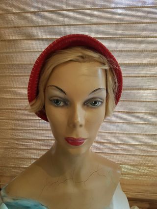 Vintage 60s Grosgrain Stitched Red Bucket Hat Surfie Chic