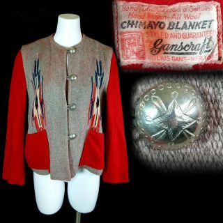 Vintage 1940s Ganscraft Chimayo Native American Indian Blanket Rug Jacket L