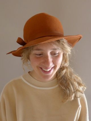 Vintage 70s Hat Womens Tan Brown Felt Fedora Hat ‘magda Urban 