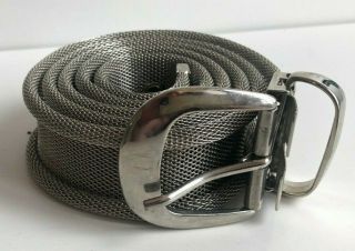 Vintage Thick Silver Mesh Belt With Rolled Edges - Silver Buckle And Belt Loop M